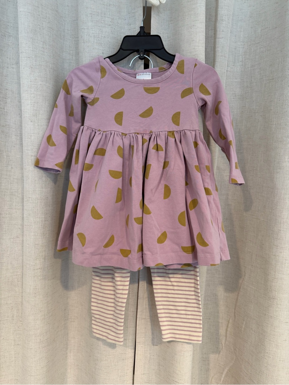 Hanna Andersson Lilac Half-Moon Skater Dress with Striped Leggings 18-24mos